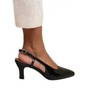 Where's That From Womens/Ladies Milos Pointed Patent Leather Sling Back Low Heel Sandals