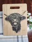 Cute Highland Cow Laser Engraved Bamboo Cutting Board Charcuterie Cheese Bread