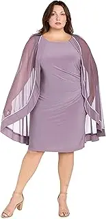 [R&M Richards] Knee Length Banded Dress W/Rhinestone Trim Detail & Chiffon Cape