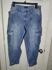 Silver Jeans High Rise Tapered Cargo Jeans Medium Wash Faded 33x28.5 NWT