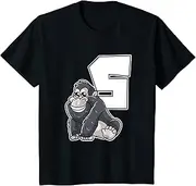 [X.Style] Kids 5th Birthday Monkey 5 Year Old Gorilla ds790 T-Shirt (S) Black