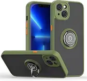 [JIEZUIMEI] Phone Case for Samsung Galaxy A34 5G Cover with Ring Holder,Ultra-Thin Translucent Matte Frosted PC Hard Back Cover,Soft Silicone TPU Bumper-Army Green