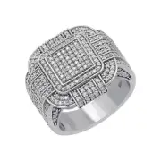 Men's Large Square Hip-Hop Unique Ring 2Ct Round Real Moissanite 925 Silver