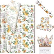 100Sheets Woodland Animals Tissue Paper for Gift Wrapping Jungle Animals Giraffe Elephant Tiger Palm Leaves Printed Tissue Paper for Baby Shower Birthday Party Supplies