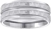[JewelryWeb] Stainless Steel Mens Center Grooved Greek Key Pattern Comfort-Fit Fashion Band Ring Wedding-Band for Men