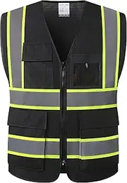 HATAUNKI High Visibility Reflection Mesh Safety Vests with 8 Pockets and Front Zipper,Meets ANSI/ISEA Standards