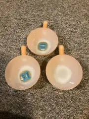 3 Vintage Fire King Peach Luster Beehive Pattern Soup Bowl With Handle Ovenware!