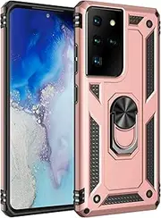 [Cavor] for Samsung Galaxy S21 Ultra Case (6.8") TPU Case PC Bumper 360° Rotation Ring Holder Kickstand Back Cover [Work with Magnetic Car Mount] Shockproof Protective Cover-Rose