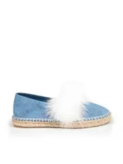 Blue Denim Fur Trimmed Espadrilles