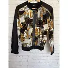 UNIQ Black, White & Gold Faux Silk Jacket Size Medium NWT