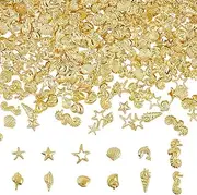 SUNNYCLUE 1 Box 720Pcs 12 Styles Gold Ocean Nail Charms Metal Resin Filler Charms Alloy Summer Sea Themed Horse Shell Starfish Cabochons for Art Nails Decoration DIY Craft Jewelry Making Accessories