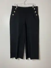 NWT Chicos So Slimming Juliet Wide Leg Pull On With Gold Button Black 2/12 Pant