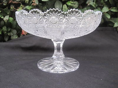 VINTAGE BOHEMIA QUEEN LACE HAND CUT 24% LEAD CRYSTAL PEDESTAL BOWL 10" MINT NIB