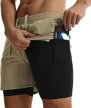 [ATTBEA] Mens 2 in 1 Workout Running Shorts Quick Dry Lightweight Gym Athletic Shorts with Pockets