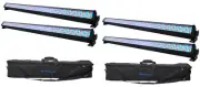 (4) Rockville ROCKSTRIP 252 LED DMX RGB Color Strip DJ Wash Up Light Bars+Bags