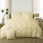 Diamond Pintuck Super King Size Bed Quilt Doona Duvet Cover & Pillow Cases Set - Cream