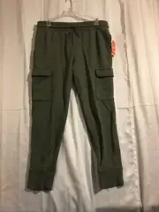 Green Terry Joggers Wonder Nation Boys Husky Size L Drawstring