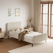 Oikiture Bed Frame Base Velvet Fabric Beige ROYO - King Single