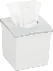 Ubbi Square Tissue Box Cover Holder, Cube Facial Tissue Dispenser for Bathroom Vanity Countertop, Bedroom or Office, White