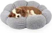 Calming Cat Beds for Indoor Cats Cute Flower Pet Beds in Teddy Sherpa Plush Non-Slip Dog Cat Beds Fits up to 15 lbs Machine Washable Grey 20"