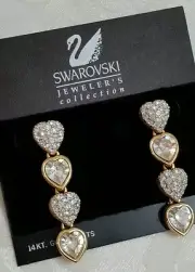 SWAROVSKI Faceted Crystal Hearts & Pave 2" Dangling Earrings Jewelers Collection