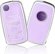 OFFCURVE for Volkswagen Key Fob Cover, Soft TPU Full Protector Key Fob Case for VW Jetta Golf Polo Passat MK8 Tiguan Beetle Car Remote Smart Key Holder Accessories, Purple