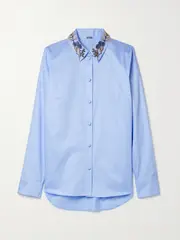 [Adam Lippes] Adam Lippes - Embellished Cotton-poplin Shirt - Light blue - US8 US 8 Blue