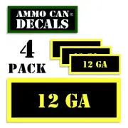 12 GAUGE 12 GA Ammo Can LABELS STICKERS DECALS for 12GA 4 pack YW 3"x1.15"