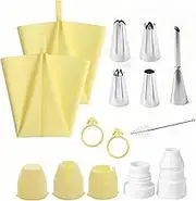 Joyeee Piping Bag Tips Set, 11PCS Piping Nozzle Kit Cake Decorating Tool with Clean Brush Stainless Tips, Reusable Thickened Silicone Bag Baking Supplies for Icing Cream Puff Cookie Cupcake