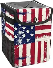 Car Trash Can with Lid and Storage Pockets Leak-Proof Organizer,Waterproof Garbage Can,United States and Iceland Flag