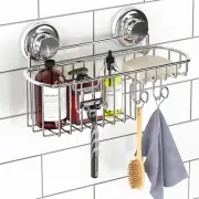 Suction Cup Shower Caddy – Stainless Steel Organizer with Soap Holder & Hooks