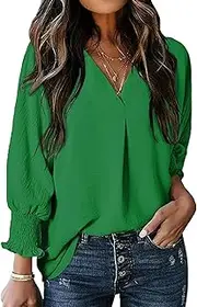 [AILLOSA] Women's Long Sleeve Chiffon Shirt Summer Autumn Elegant V Neck Shirt Tops