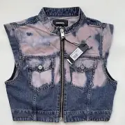$248 Diesel Women’s De-Vesty Denim Jacket Tie Dye Blue Wash Full Zip Size L