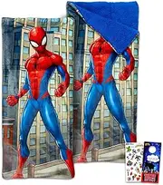 Spidey and Friends Sleeping Bag Set - Bundle with 27" x 26" Marvel Slumber Bag with Attached Pillow Plus Stickers, More | Spiderman Camping and Sleepover Supplies