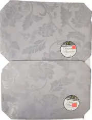 SET OF 2 SAME DAMASK FABRIC PLACEMATS 12" x 18", FLOWERS ON SILVER, GREY/GRAY,BH