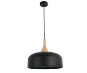 Sunraysia 1 Light 380mm Pendant in Matte Black with Ash Wood