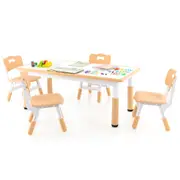 Giantex 5PCS Kids Table Chairs Set Children Play Activity Table Set w/Height Adjustable & Graffiti Desktop Toddler Art Study Desk Natural