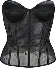 [generic] Waist Trainer Cincher Girdles Sexy Black Mesh Corset Goth Vintage Slim Body Belts Streetwear See Through Corset
