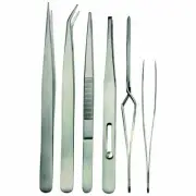 6 Piece Tweezer Stainless Steel Tool Jewelry Crafts Hobby Beading Flat Tapered