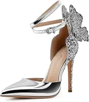 [FINDVELL] Gold High Heels Butterfly Back Sexy Stiletto Pumps Closed Toe Sparkly Ankle Strap Heels Sandals for Women