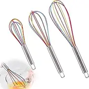 3Pcs Silicone Whisk Set Silicone Whisk Large Medium Small Whisk Set Non Stick Hand Kitchen Whisk Heat Resistant Non-Scratch Coated Kitchen Whisks for Blending Whisking Beating Stirring Cooking Baking