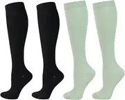 QiFon Compression Socks for Men and Women, 2/4/6 Pairs 20-25mmHg Knee Socks for Sports, Athletics, Edema, Diabetics, Varicose Veins, Travel, Pregnancy, Breastfeeding, 2 Pairs-BK+QLV, Small
