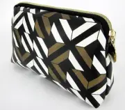 REVLON Black Geometric Cosmetic Toiletries Bag Case Make Up Travel Purse NEW