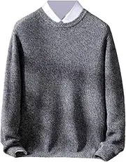 [Hamthuit] Men Long Sleeve Sweater Men's Round Collar Thicken Knitted Pullover Casual Loose Sweater Warm Knit Pullover