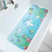Cartoon Shower Mat Bath Mat,40 * 100cm Extra Long Bath Tub Anti Mold Shower Grip Mat for Kids No Slip Bathtub Mat with Suction Cups (B)
