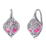 Sterling Silver Tree of Life Birthstone Leverback Earrings Jewelry for Women