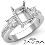 Three Stone Diamond Wedding Ring Princess Emerald Semi Mount Platinum 950 1.1Ctw