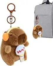 [Generic] Capybara Stuffed Keychain, Soft Plush Purse Charm, Cute Cartoon Animal Pendant, 4.33x3.35x2.76 inches Adorable Key Chain Accessory for Boys, Girls, Kids, Women, and Adults