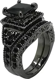 [Jude Jewelers] Size 4-12 Balck Princess Cut Wedding Engagement Ring Bridal Halo Anniversary Propose