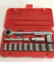 NOS Vntg THORSEN 1/2" Drive Ratchet Socket 14 pc Set w/case Chrome Vanadium